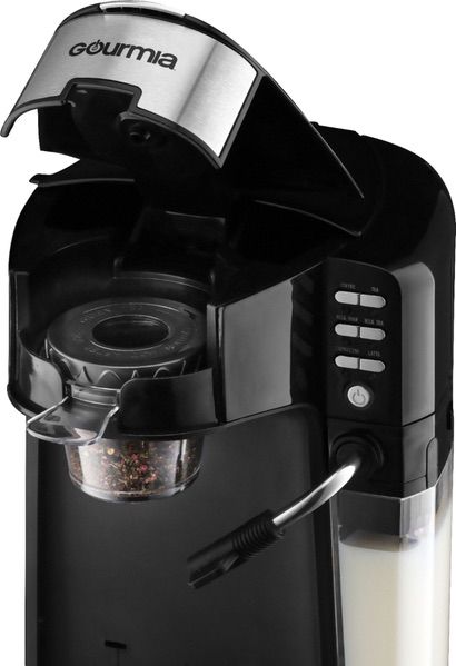 Catalog :: Appliances :: Coffee Makers :: Gourmia - Single Serve K-Cup Pod Coffee  Maker with Built-In Frother - Black/Stainless Steel