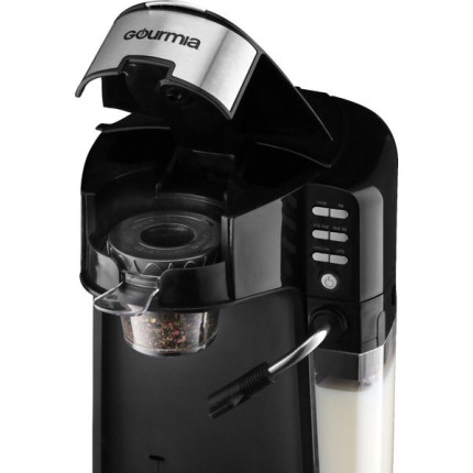 Catalog Appliances Coffee Makers Gourmia Single Serve K Cup Pod Coffee Maker with Built In Frother Black Stainless Steel